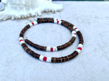 Load image into Gallery viewer, Sun & Salt Necklace – Beachy Puka Shell Choker in Red and Brown Beach Style