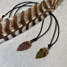 Load image into Gallery viewer, Flint Arrowhead Leather Necklace, Primitive Tribal Pendant, Adjustable Length with Clasp, Men's Rustic Stone Jewelry, Handmade Nature Necklace