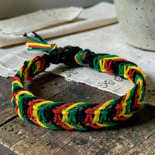 Load image into Gallery viewer, Rasta Hemp Bracelet – Handmade Flat Woven Surfer Bracelet, Unisex