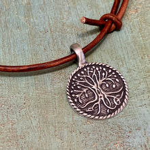 Load image into Gallery viewer, Leather Necklace with Pewter Tree of Life Pendant – Spiritual Jewelry for Men