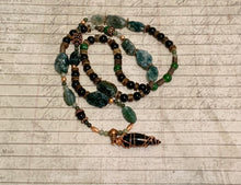 Load image into Gallery viewer, Black Agate Tip Necklace Tree Agate Obsidian Primitive Jewelry, Tribal Necklace, Rustic Choker OOAK