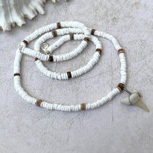 Load image into Gallery viewer, Shark Spirit Necklace – Puka Shell & Shark Tooth Tribal Jewelry, Custom Long Men's Unisex Necklace