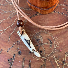 Load image into Gallery viewer, Viking Pendant Carved Deer Antler with Runes - Good Luck Charm - Thurisaz Rune- Norse/Warrior/Strong One/Amulet - Leather Necklace