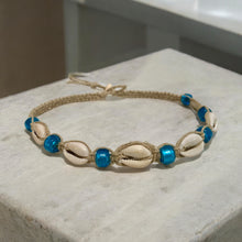Load image into Gallery viewer, Beach Soul Necklace β Handmade in USA with Cowrie Shells and Blue Beads