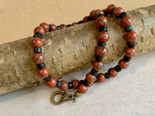 Load image into Gallery viewer, Red Sesame Jasper Necklace Real Stone Mens Primitive Jewelry, Men's Tribal Necklace, Rustic Choker for Men