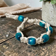 Load image into Gallery viewer, Thick Hemp Bracelet | Surfer Bracelet with Teal Wood Beads