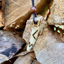 Load image into Gallery viewer, Viking Pendant Carved Deer Antler with Runes - Good Luck Charm - Kenaz Rune- Norse/Warrior/Torch/Amulet - Leather Necklace