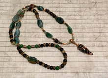 Load image into Gallery viewer, Black Agate Tip Necklace Tree Agate Obsidian Primitive Jewelry, Tribal Necklace, Rustic Choker OOAK