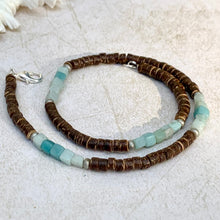 Load image into Gallery viewer, Shoreline Spirit Necklace – Beach Style for Surfers & Travelers - Coconut Shells and Amazonite