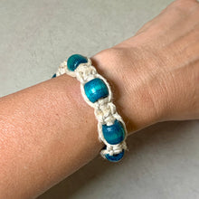 Load image into Gallery viewer, Thick Hemp Bracelet | Surfer Bracelet with Teal Wood Beads