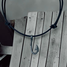 Load image into Gallery viewer, Leather Surfer Necklace with Pewter Fish Hook Pendant – Nautical Men's Jewelry