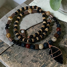 Load image into Gallery viewer, Obsidian Arrowhead Necklace | Handmade Tribal Jewelry Primitive Style