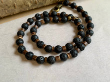 Load image into Gallery viewer, Black Lava Necklace Real Stone Mens Primitive Jewelry, Men's Tribal Necklace, Rustic Choker for Men