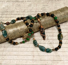 Load image into Gallery viewer, Black Agate Tip Necklace Tree Agate Obsidian Primitive Jewelry, Tribal Necklace, Rustic Choker OOAK