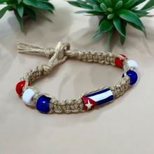 Load image into Gallery viewer, Handmade Hemp Bracelet with Cuba Flag Beads – Eco-Friendly Jewelry