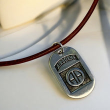 Load image into Gallery viewer, Leather Necklace with Airborne Dog Tag – Military-Inspired Pendant
