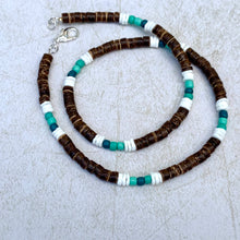 Load image into Gallery viewer, Sun & Salt Necklace – Beachy Puka Shell Choker in Green and Brown Beach Style