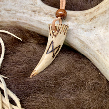 Load image into Gallery viewer, Handmade Viking rune necklace with carved antler pendant.