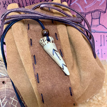 Load image into Gallery viewer, Viking Pendant Carved Deer Antler with Runes - Good Luck Charm - Tiwaz Rune- Norse/Warrior/Warrior/Amulet - Leather Necklace