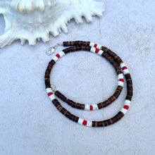Load image into Gallery viewer, Sun & Salt Necklace – Beachy Puka Shell Choker in Red and Brown Beach Style
