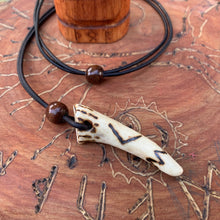 Load image into Gallery viewer, Viking Pendant Carved Deer Antler with Runes - Good Luck Charm - Kenaz Rune- Norse/Warrior/Torch/Amulet - Leather Necklace