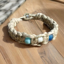 Load image into Gallery viewer, Tribal Surfer Bracelet – Natural Hemp with Blue Glass Beads