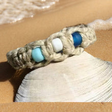 Load image into Gallery viewer, Tribal Surfer Bracelet – Natural Hemp with Blue Glass Beads