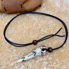 Load image into Gallery viewer, Viking Pendant Carved Deer Antler with Runes - Good Luck Charm - Tiwaz Rune- Norse/Warrior/Warrior/Amulet - Leather Necklace