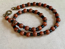 Load image into Gallery viewer, Red Sesame Jasper Necklace Real Stone Mens Primitive Jewelry, Men's Tribal Necklace, Rustic Choker for Men