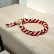 Load image into Gallery viewer, Handmade Red and White Hemp Bracelet – Festive Christmas Boho Accessory
