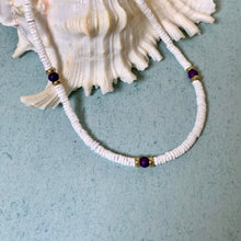 Load image into Gallery viewer, Sunset Puka Shell Necklace – Orange or Purple Beach Choker with Glass Beads