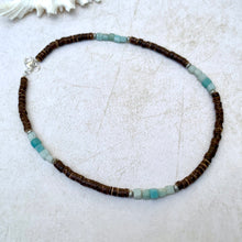 Load image into Gallery viewer, Shoreline Spirit Necklace – Beach Style for Surfers & Travelers - Coconut Shells and Amazonite