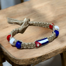 Load image into Gallery viewer, Handmade Hemp Bracelet with Cuba Flag Beads – Eco-Friendly Jewelry