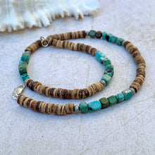 Load image into Gallery viewer, Mens Green Surf Necklace - Coconut Shell & Turquoise Beads - Handmade Shell with Island Vibes