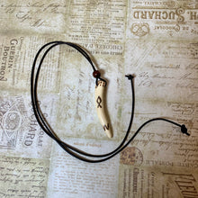 Load image into Gallery viewer, Viking Pendant Carved Deer Antler with Runes - Good Luck Charm - Othala Rune- Norse/Home/Family/Home/Amulet - Leather Necklace