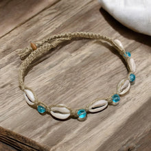 Load image into Gallery viewer, Natural Hemp Necklace with Cowrie Shells & Glow in The Dark Beads– Beach Boho Style