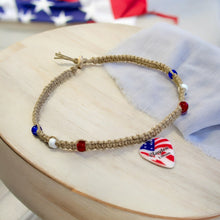 Load image into Gallery viewer, Hemp Necklace with USA Flag Guitar Pick American Beads