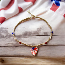 Load image into Gallery viewer, Hemp Necklace with USA Flag Guitar Pick American Beads