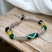 Load image into Gallery viewer, Handmade Hemp Bracelet with Jamaica Flag Beads