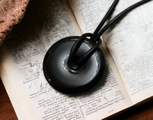 Load image into Gallery viewer, Leather Necklace With Black Onyx Donut
