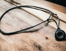Load image into Gallery viewer, Leather Necklace With Black Onyx Donut