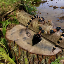 Load image into Gallery viewer, Obsidian arrowhead necklace with lava stone and copper beads