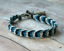 Load image into Gallery viewer, Hemp Bracelet Natural Hemp Unisex Flat Turquoise Black White