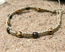 Load image into Gallery viewer, Natural hemp necklace with wooden beads, handmade beach boho jewelry