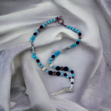 Load image into Gallery viewer, Antler Tip Necklace Lava Turquoise Horn Primitive Jewelry, Tribal Necklace, Rustic Choker OOAK