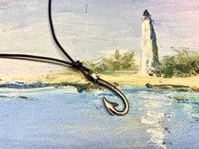 Load image into Gallery viewer, Leather Surfer Necklace with Pewter Fish Hook Pendant – Nautical Men's Jewelry