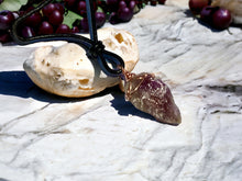 Load image into Gallery viewer, Primitive Amethyst Arrowhead Necklace – Natural Leather Cord Design