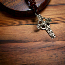 Load image into Gallery viewer, Leather Necklace With Pewter Celtic Cross