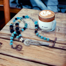 Load image into Gallery viewer, Antler Tip Necklace Lava Turquoise Horn Primitive Jewelry, Tribal Necklace, Rustic Choker OOAK