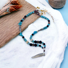 Load image into Gallery viewer, Antler Tip Necklace Lava Turquoise Horn Primitive Jewelry, Tribal Necklace, Rustic Choker OOAK